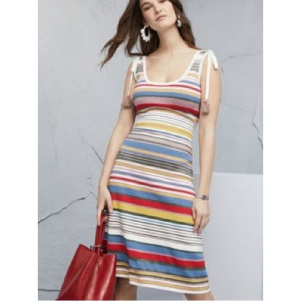 Veronica Beard Dulce Metallic Striped Knit Midi Dress Multicolor Tassel XS